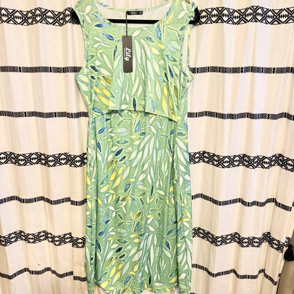 Lilly Pulitzer Green and Blue Leaf Midi Dress